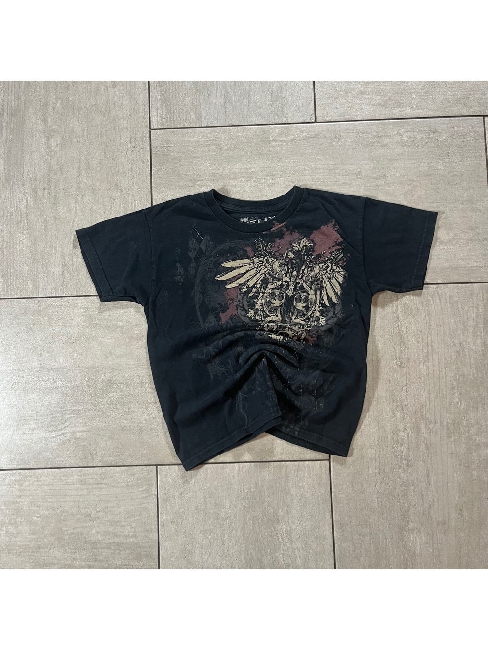 Y2K Replix Graphic T-Shirt Small Vintage Black Cotton Tee